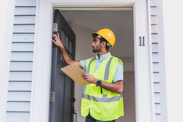 Surveyor checking property condition